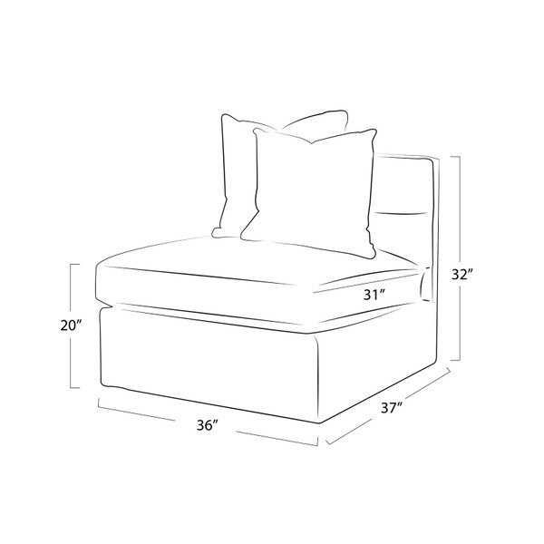 Elise Sectional Armless Piece (Olive) Line Drawing